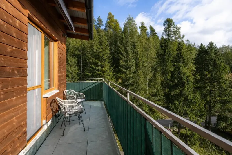 Izba Štúdiový apartmán Chamois s balkónom v TANAWA, s.r.o. – apartmán s výhľadom na les